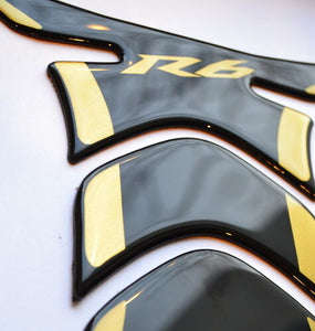 Piano Black + matt Gold tank Protector pad Decal Sticker fits Yamaha YZF R6 R-6