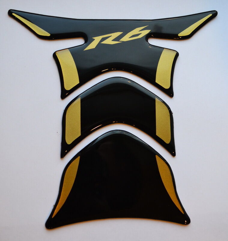 Yamaha YZF R6 Piano Black +matt Gold tank Protector pad Decal Sticker trim guard
