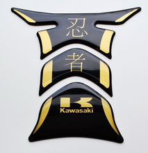 Load image into Gallery viewer, Kawasaki Ninja Kanji Piano Black +matt Gold Tank Protector pad Decal Sticker
