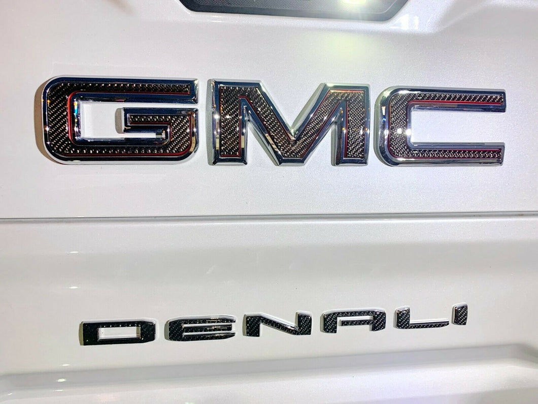 Dry Carbon Fiber Rear Emblem overlay trim kit Fit GMC Sierra 1500 Denali At4