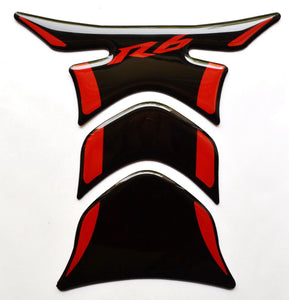 Fit Yamaha YZF-R6 Piano Black +RED tank Protector pad Decal Sticker trim guard