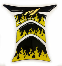Load image into Gallery viewer, fit Yamaha YZF R1 Piano Black +yellow flames tank Protector pad Decal Sticker