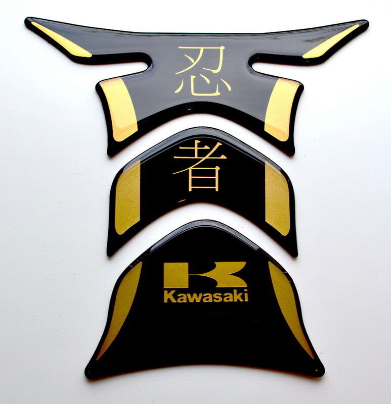 Kawasaki Ninja Kanji Piano Black +matt Gold Tank Protector pad Decal Sticker
